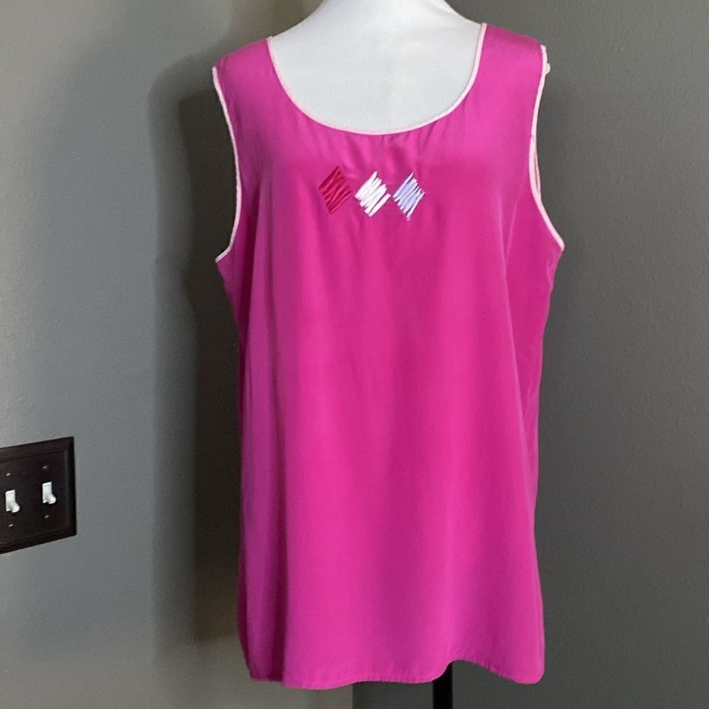 Vintage Bob Mackie Wearable Art 100% silk Pink Tank Sleeveless Blouse Barbiecore - Picture 9 of 9